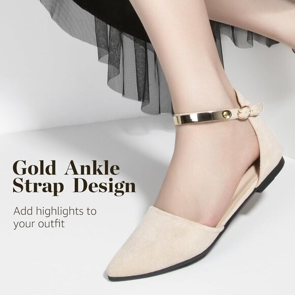 🆕Women Apricot Faux Suede Rhinestone Pointed Toe Bowknot Comfort Ballet Flats - Picture 2 of 7